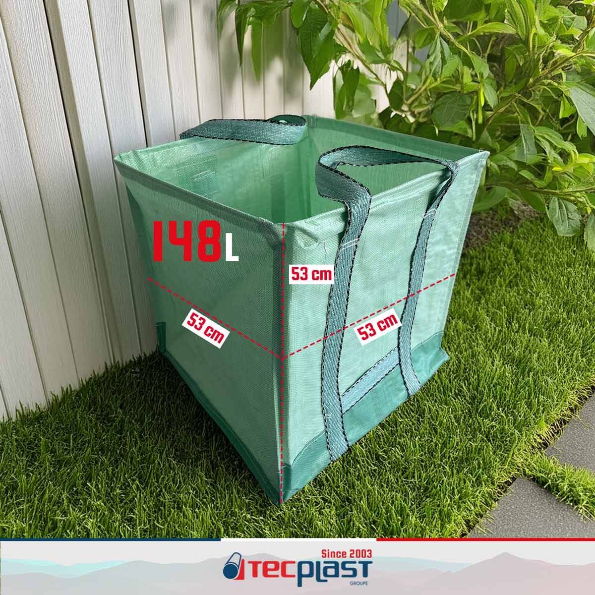 Sac à déchets renforcé 148L - SC175MU - Carré - Vert - Qualité PRO - Sac pliable et réutilisable pour transport et tri TECPLAST - Image 3