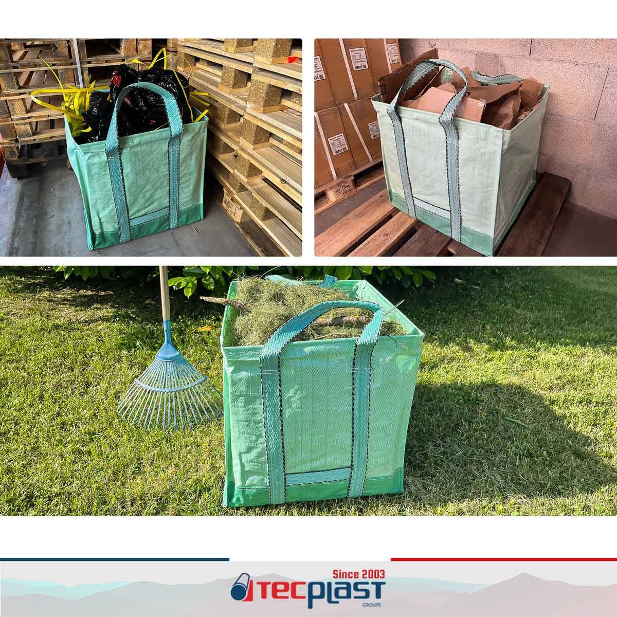 Sac à déchets renforcé 148L - SC175MU - Carré - Vert - Qualité PRO - Sac pliable et réutilisable pour transport et tri TECPLAST - Image 2