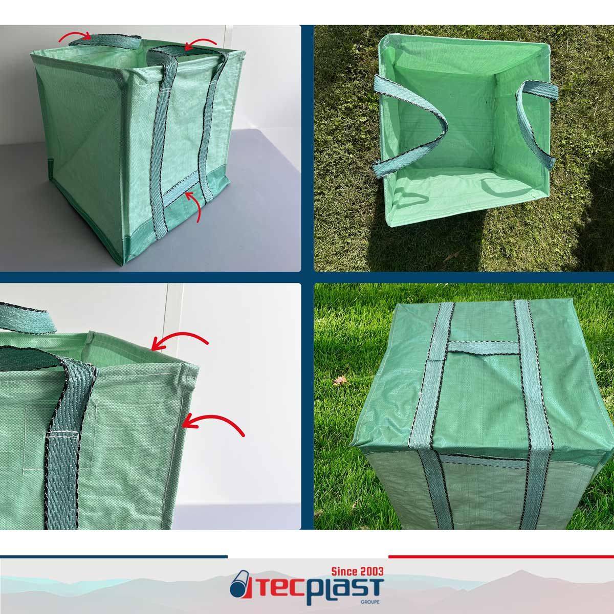 Sac à déchets renforcé 148L - SC175MU - Carré - Vert - Qualité PRO - Sac pliable et réutilisable pour transport et tri TECPLAST - Image 4