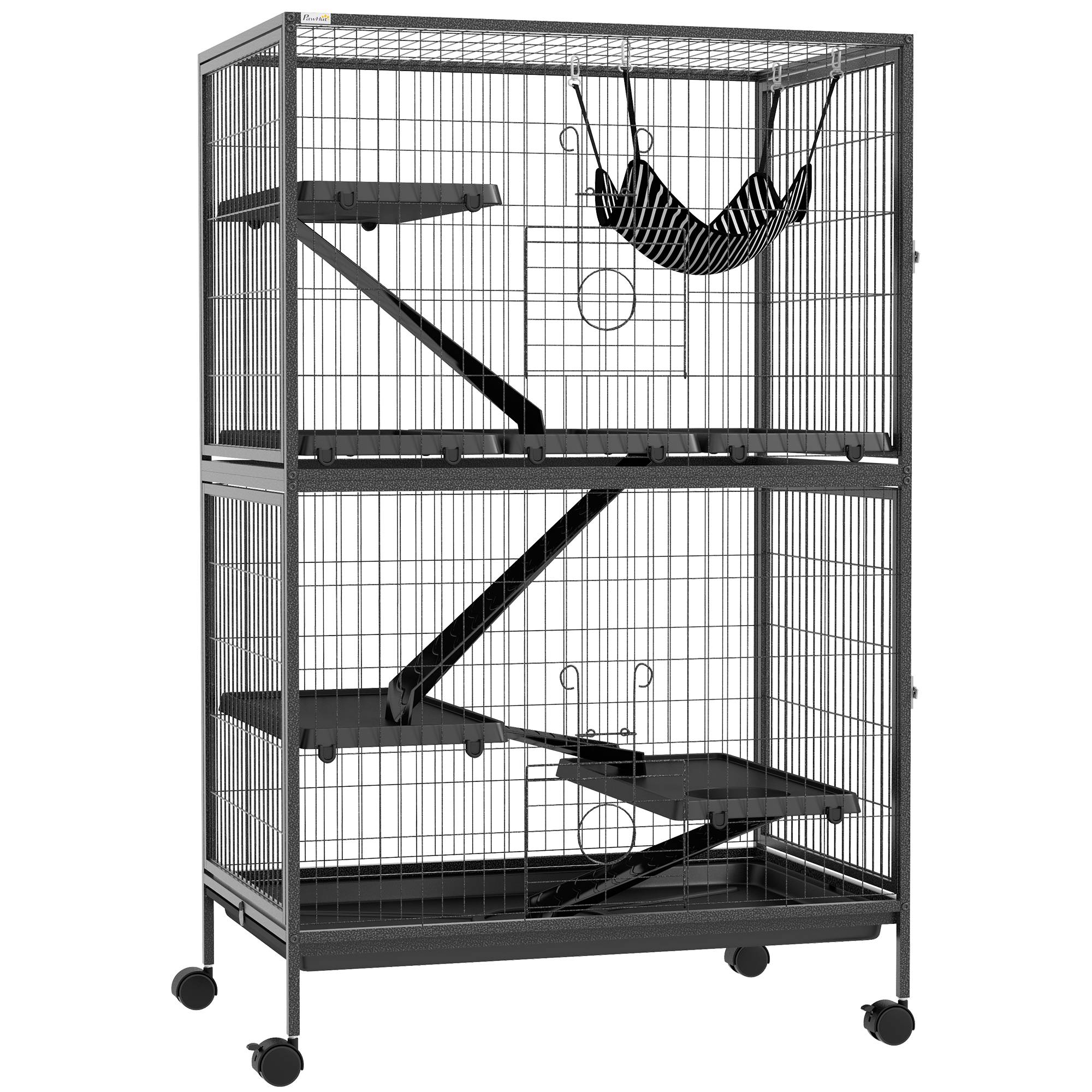 Cage pour petits animaux avec roues, rampes, hamac et bac amovible pour chinchillas, furets 80x52x128 cm Gris - Image 1