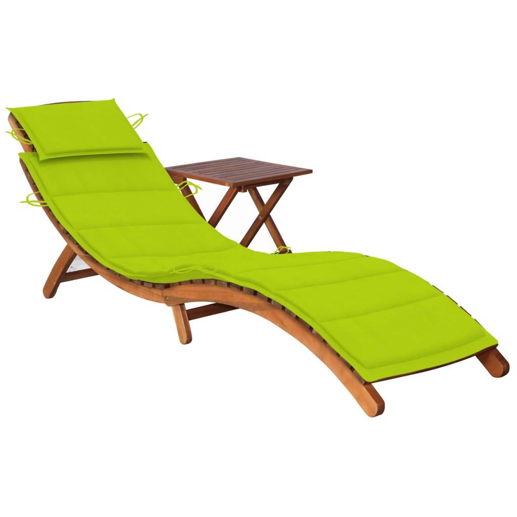Helloshop26 - Transat chaise longue bain de soleil lit de jardin terrasse meuble d'extérieur avec table et coussin bois d'acacia - Imagen 1