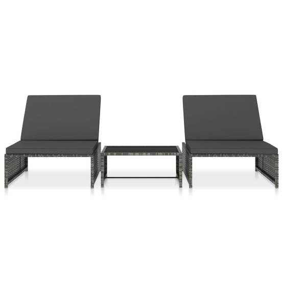 Helloshop26 - Lot de 2 transats chaise longue bain de soleil lit de jardin terrasse meuble d'extérieur avec table résine tressée gris - Imagen 2