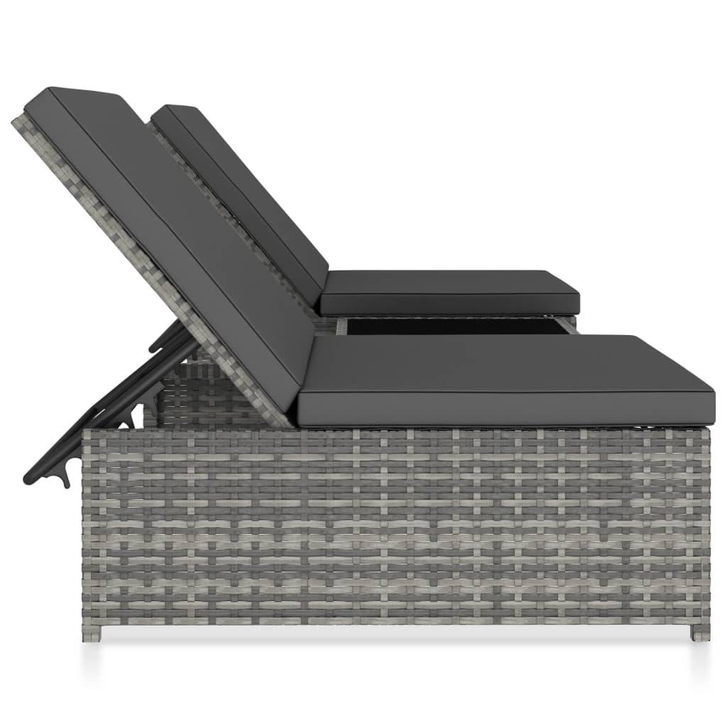 Helloshop26 - Lot de 2 transats chaise longue bain de soleil lit de jardin terrasse meuble d'extérieur avec table résine tressée gris - Imagen 3