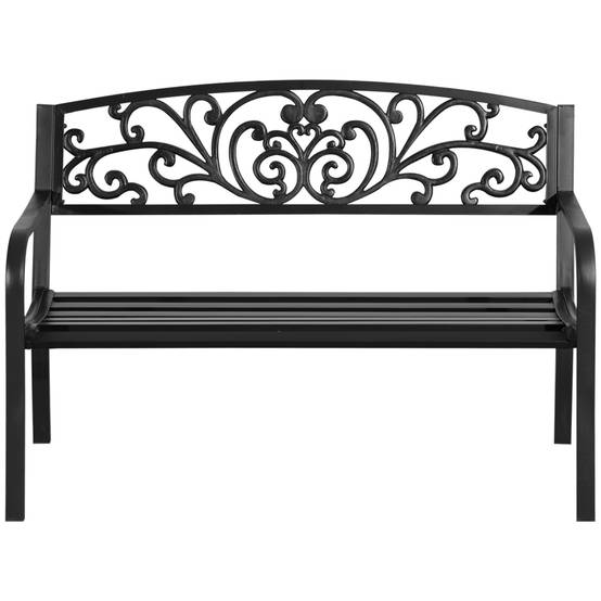 Banc de jardin métal fonte extérieur terrasse dossier floral 127x60x87cm noir - ComfortXL Outdoor Living - Image 2