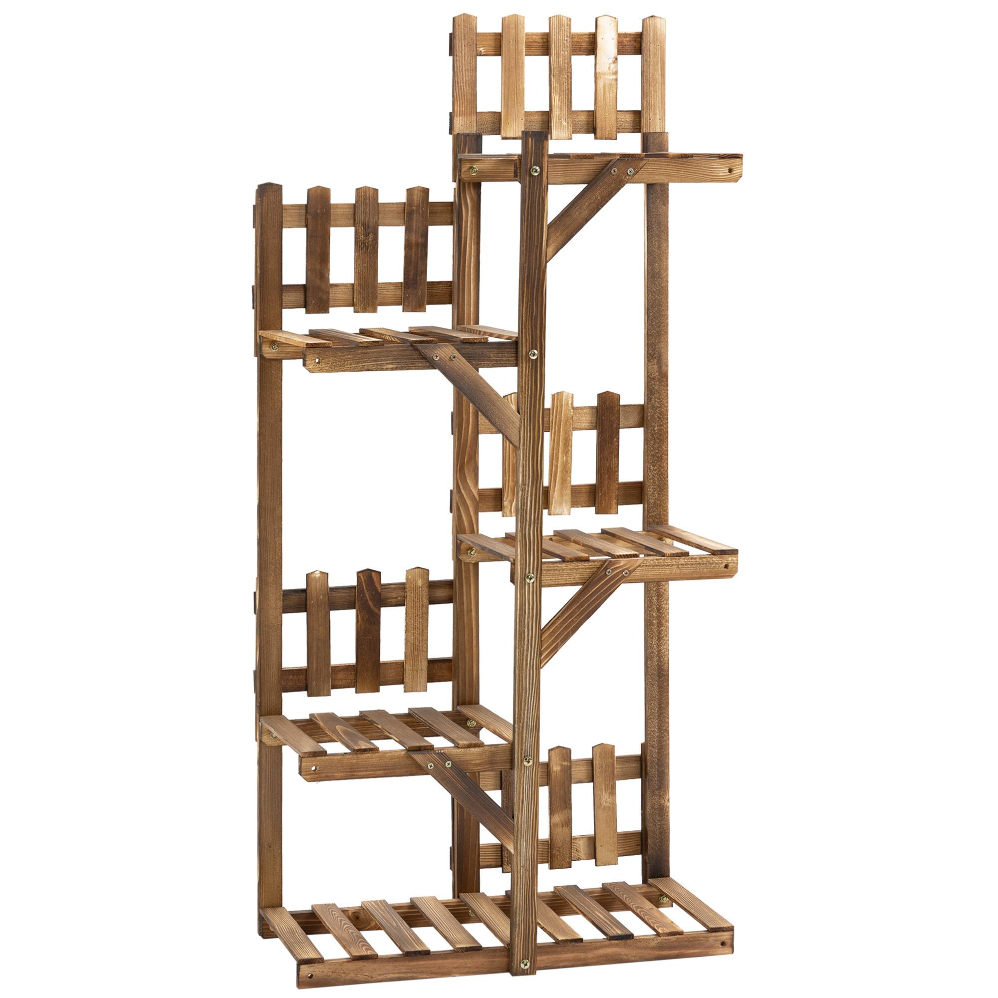 Étagère à Fleurs en Bois de Sapin Supports de Pots Porte Plante 5 tablettes Ornement Petites barrières 60 x