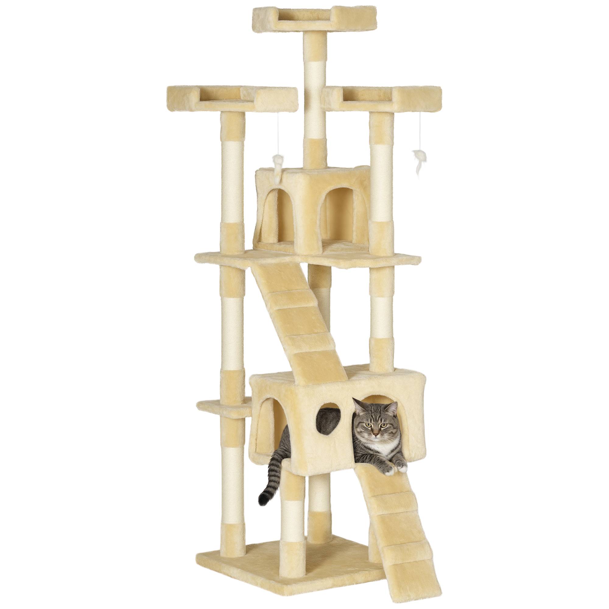 Sans Marque - Arbre à chat beige 173 cm avec 2 niches, couchages et griffoir sisal - Image 1
