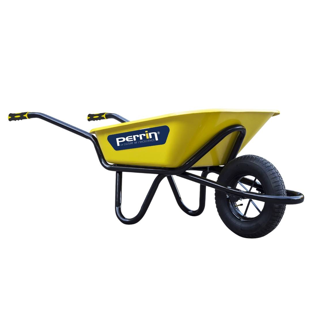 Outils Perrin - Brouette chantier 100 L – Olympic renforcée – roue gonflée – double châssis acier Ø32 mm – 250 kg