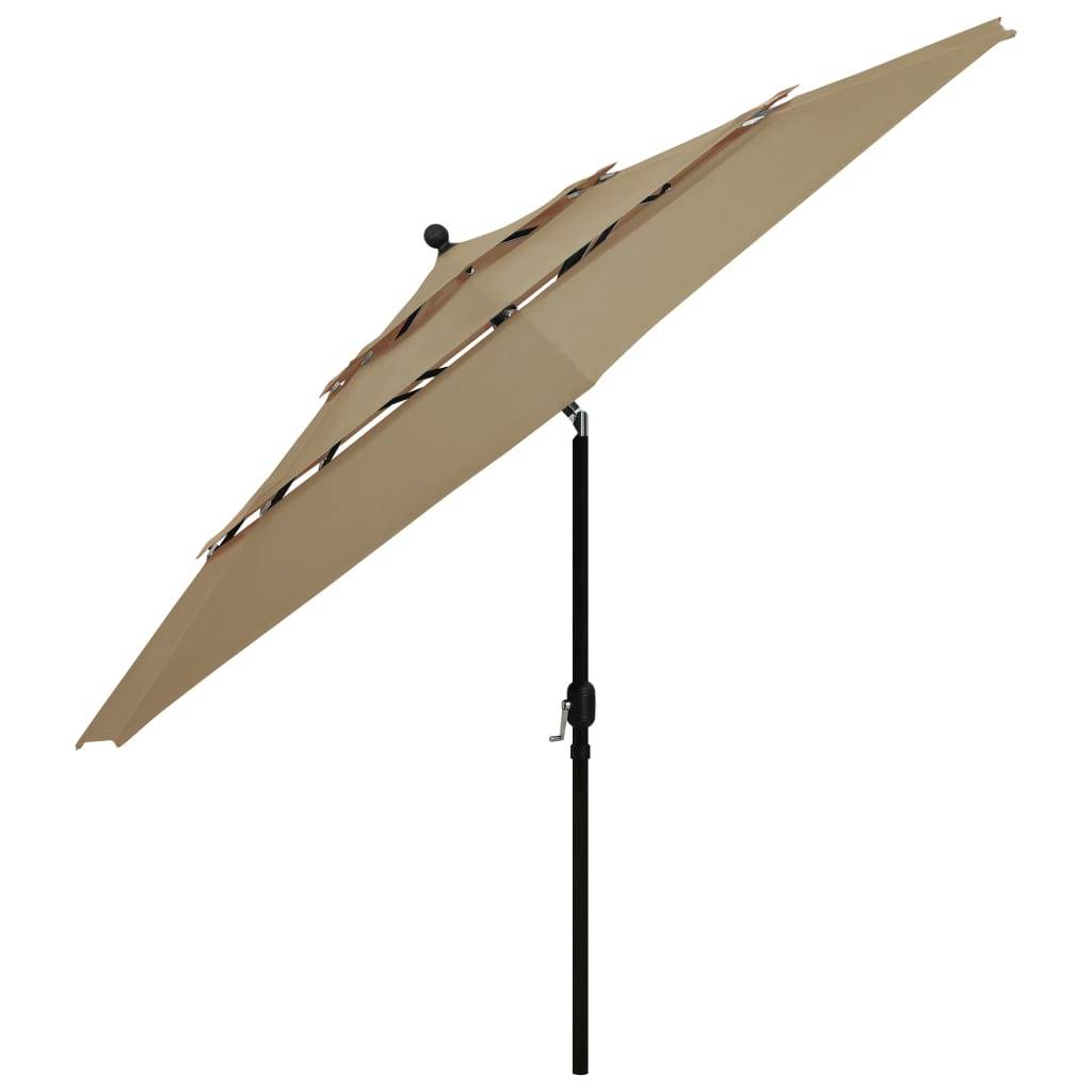 Helloshop26 - Parasol à 3 niveaux avec mât en aluminium 3,5 m taupe - Image 3