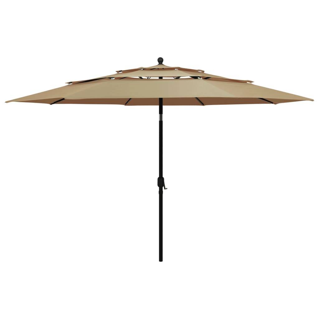 Helloshop26 - Parasol à 3 niveaux avec mât en aluminium 3,5 m taupe - Image 1