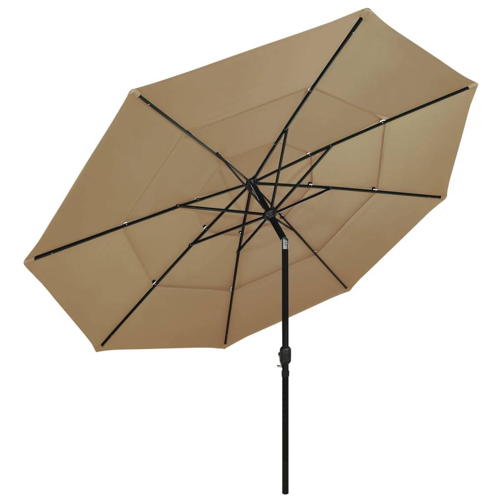 Helloshop26 - Parasol à 3 niveaux avec mât en aluminium 3,5 m taupe - Image 2