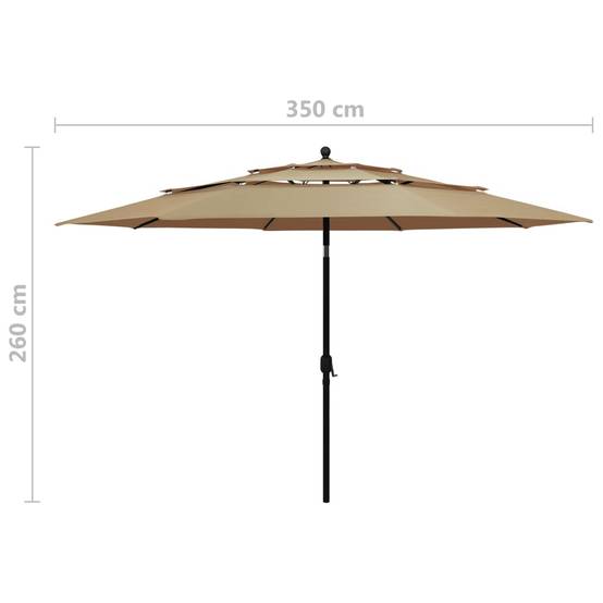 Helloshop26 - Parasol à 3 niveaux avec mât en aluminium 3,5 m taupe - Image 7