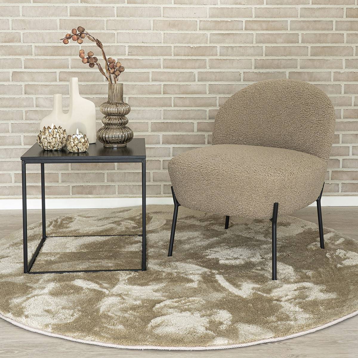 ALTOBUY - Fauteuil Imitation Laine Beige Piétement Acier Noir - SPLINE - Image 2