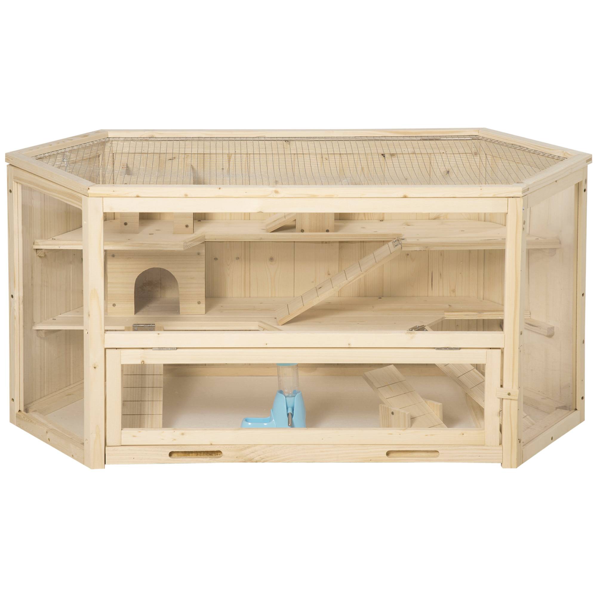 Cage hamster bois sapin rongeurs 3 niveaux accessoires 115x60cm bois naturel - ComfortXL Outdoor Living