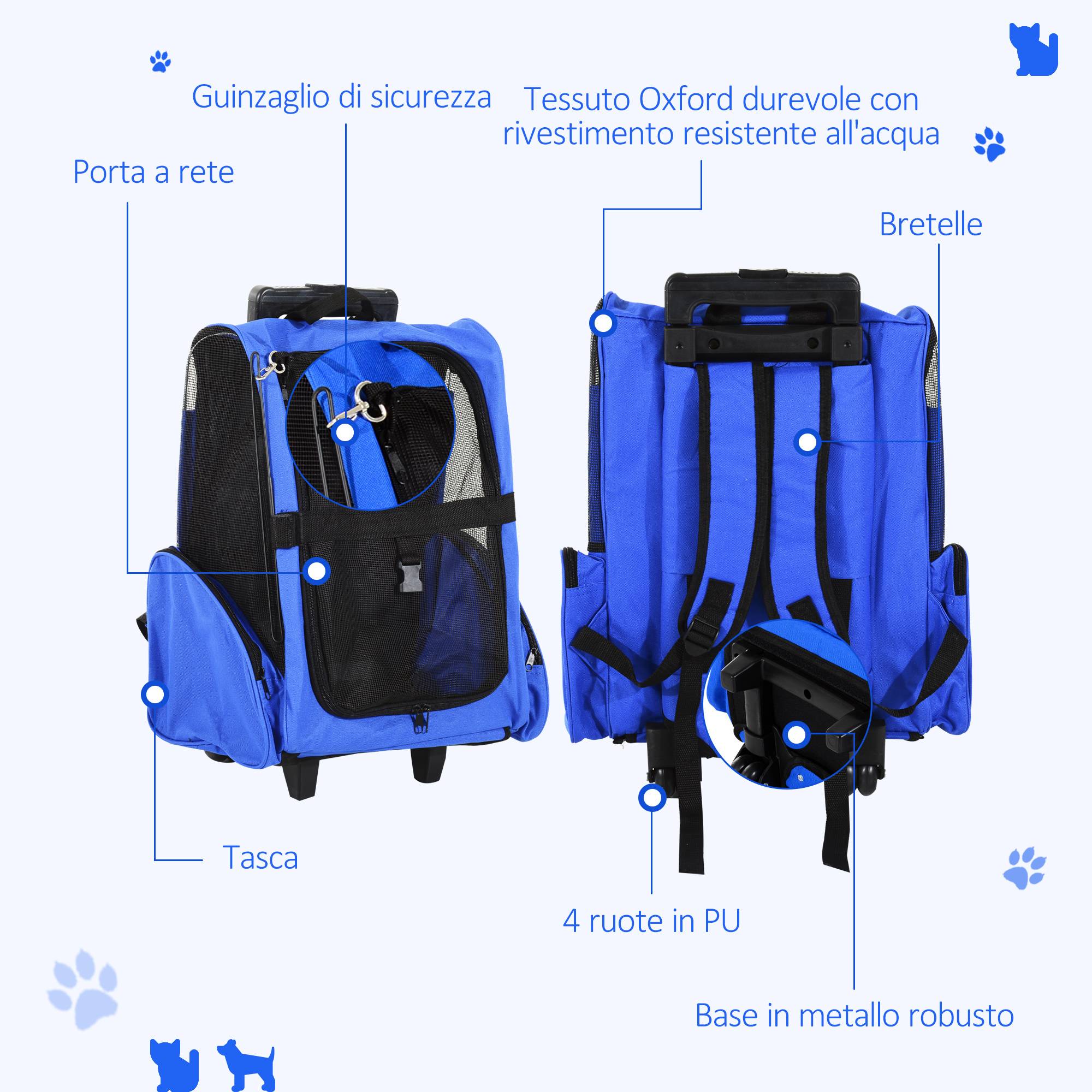 Sac à dos chariot 2 en 1 métal et Oxford pour chat et chien transport facile bleu - ComfortXL Outdoor Living - Image 8