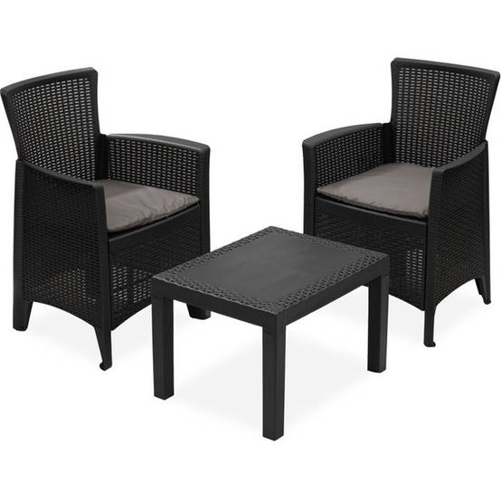 Salon bas de jardin Forest anthracite, 2 fauteuils avec coussins + table basse - IPAE PROGARDEN - Image 1
