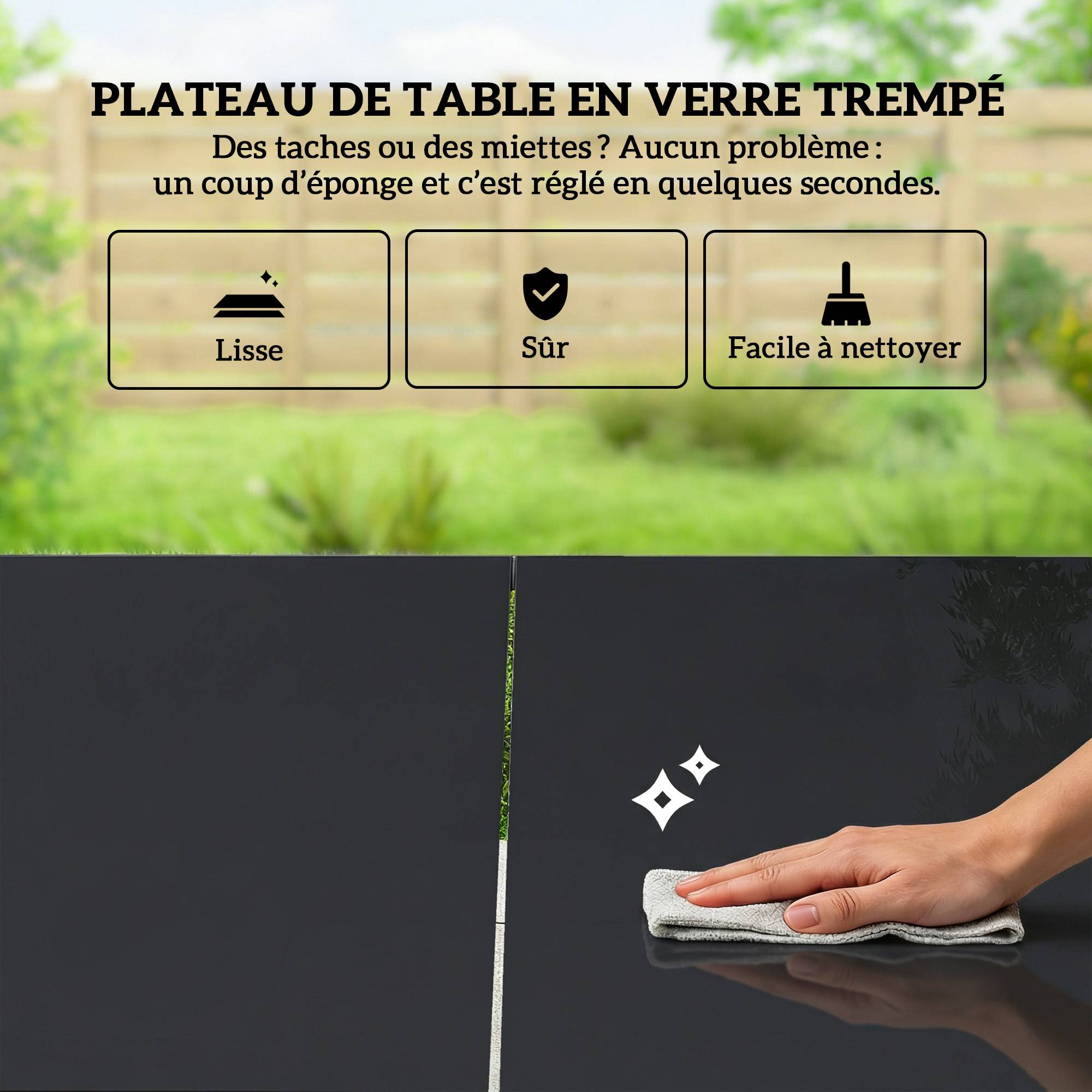 Ensemble de Salle à Manger d'Extérieur 7 Pièces, Table en Verre et Chaises avec Accoudoirs Décoratifs, Maille Résistante aux Intempéries, Noir - Image 9
