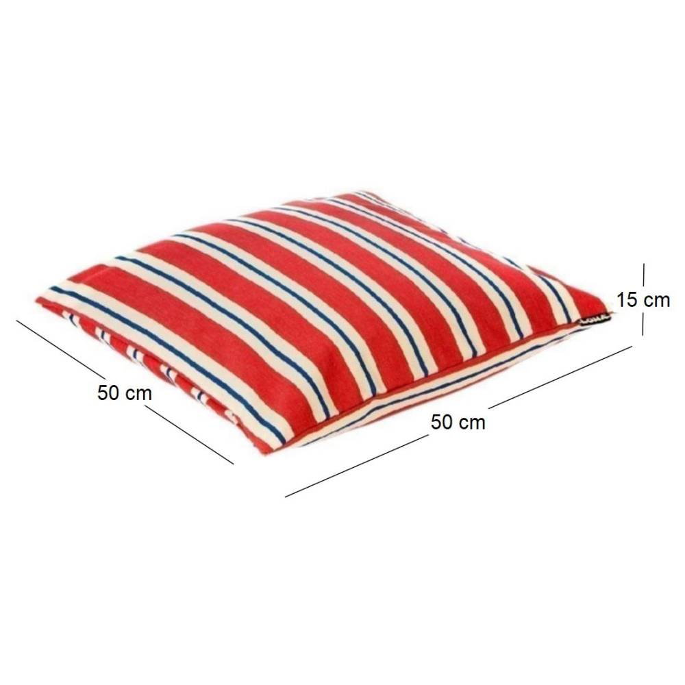 Lona - Coussin 100% coton 50 cm Faro Rouge - blanc cassé et bleu - Imagen 3