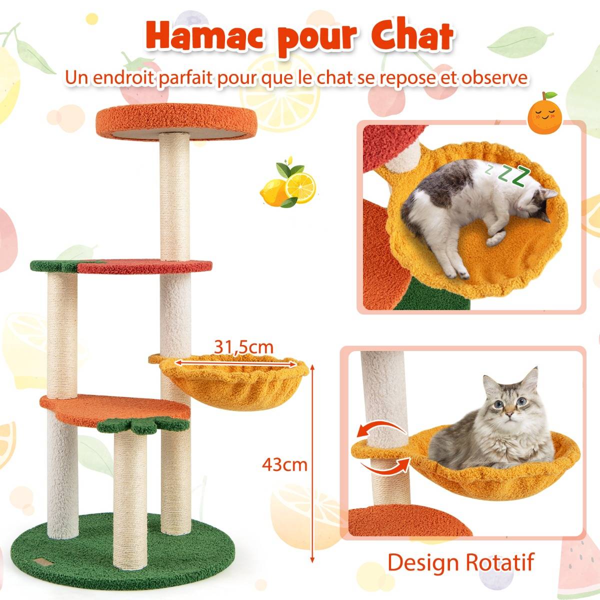 Maison Chic - Arbre à Chat Style Fruit Tour à Chat Multi-Niveaux avec Perchoir Doux Panier Rotatif - Image 5