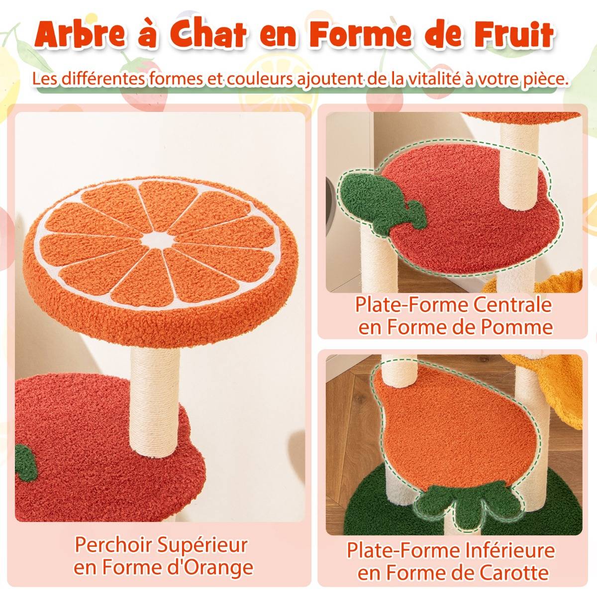 Maison Chic - Arbre à Chat Style Fruit Tour à Chat Multi-Niveaux avec Perchoir Doux Panier Rotatif - Image 6