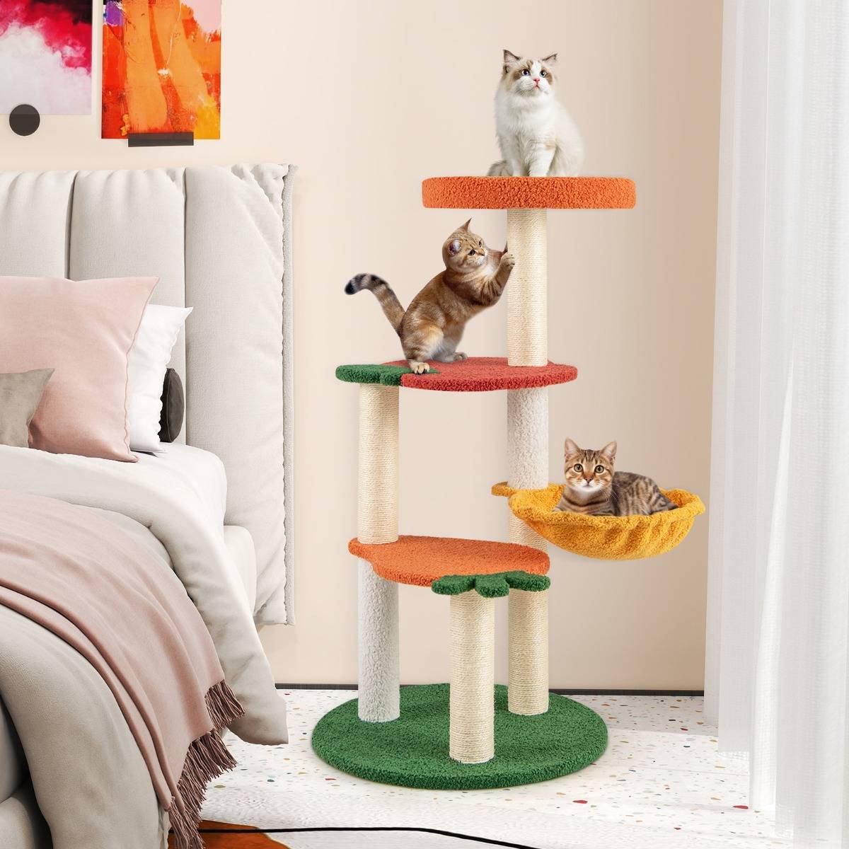 Maison Chic - Arbre à Chat Style Fruit Tour à Chat Multi-Niveaux avec Perchoir Doux Panier Rotatif - Image 3