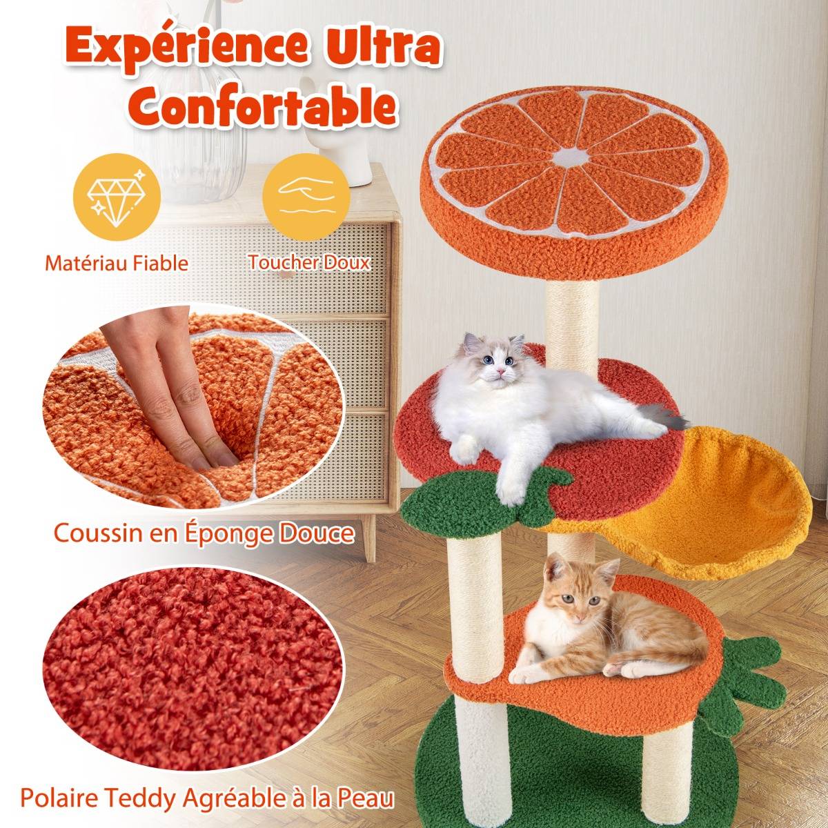 Maison Chic - Arbre à Chat Style Fruit Tour à Chat Multi-Niveaux avec Perchoir Doux Panier Rotatif - Image 7
