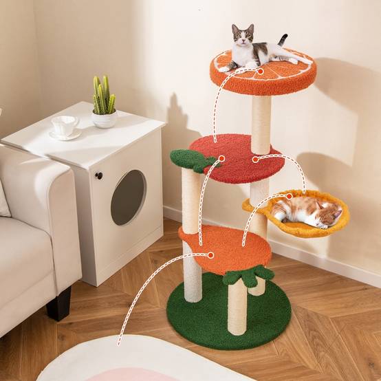 Maison Chic - Arbre à Chat Style Fruit Tour à Chat Multi-Niveaux avec Perchoir Doux Panier Rotatif - Image 2