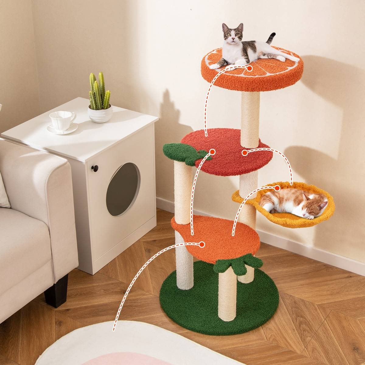 Maison Chic - Arbre à Chat Style Fruit Tour à Chat Multi-Niveaux avec Perchoir Doux Panier Rotatif - Image 2