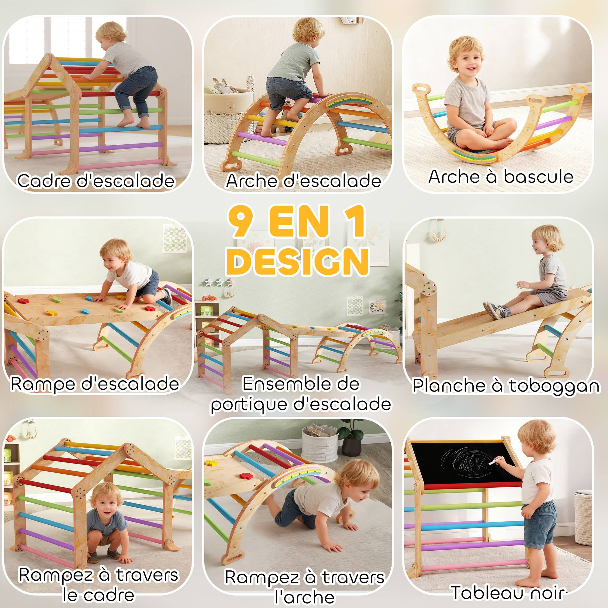 Triangle d'escalade enfant avec rampe réversible toboggan bascule et structure d'escalade multicolore - Image 6