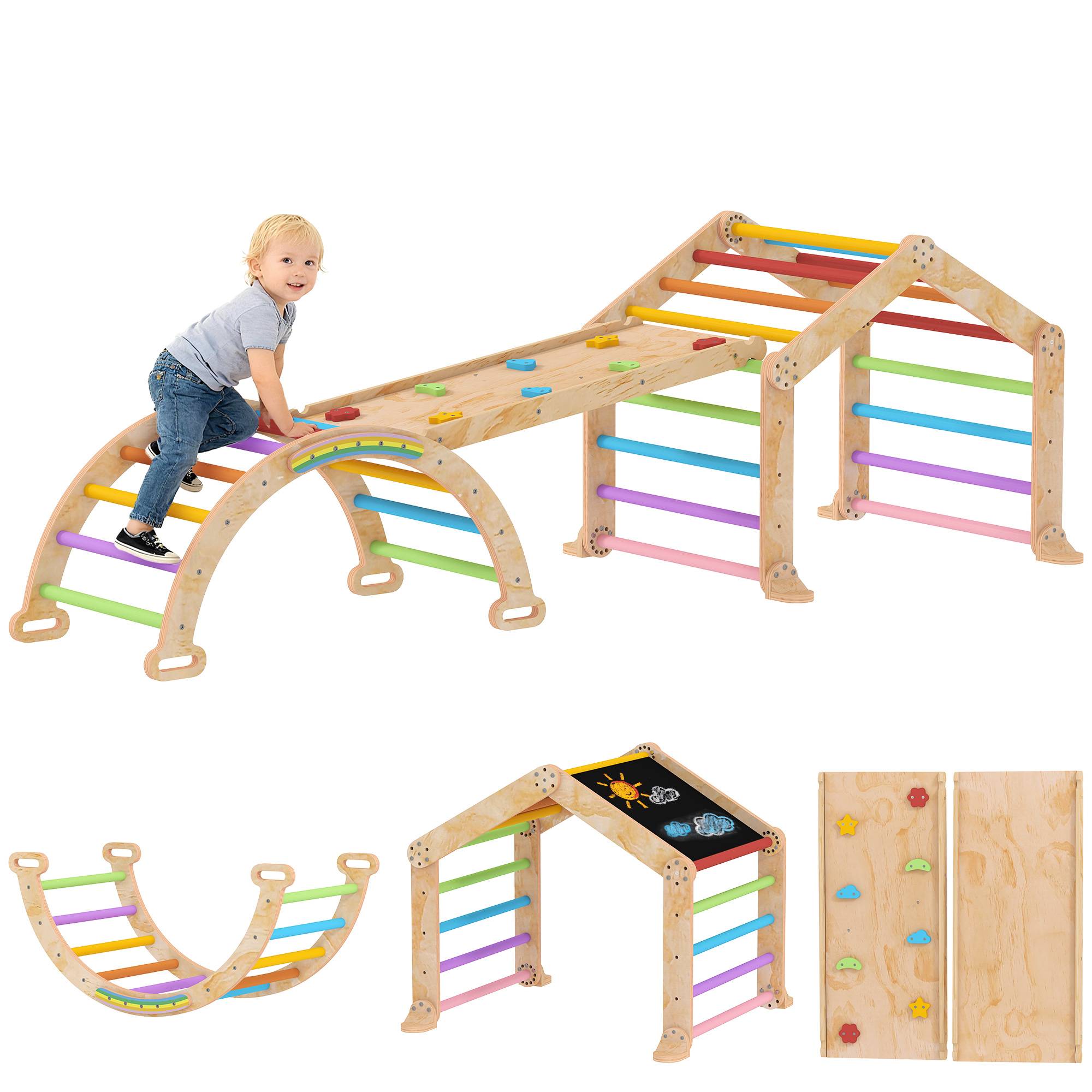 Triangle d'escalade enfant avec rampe réversible toboggan bascule et structure d'escalade multicolore - Image 1