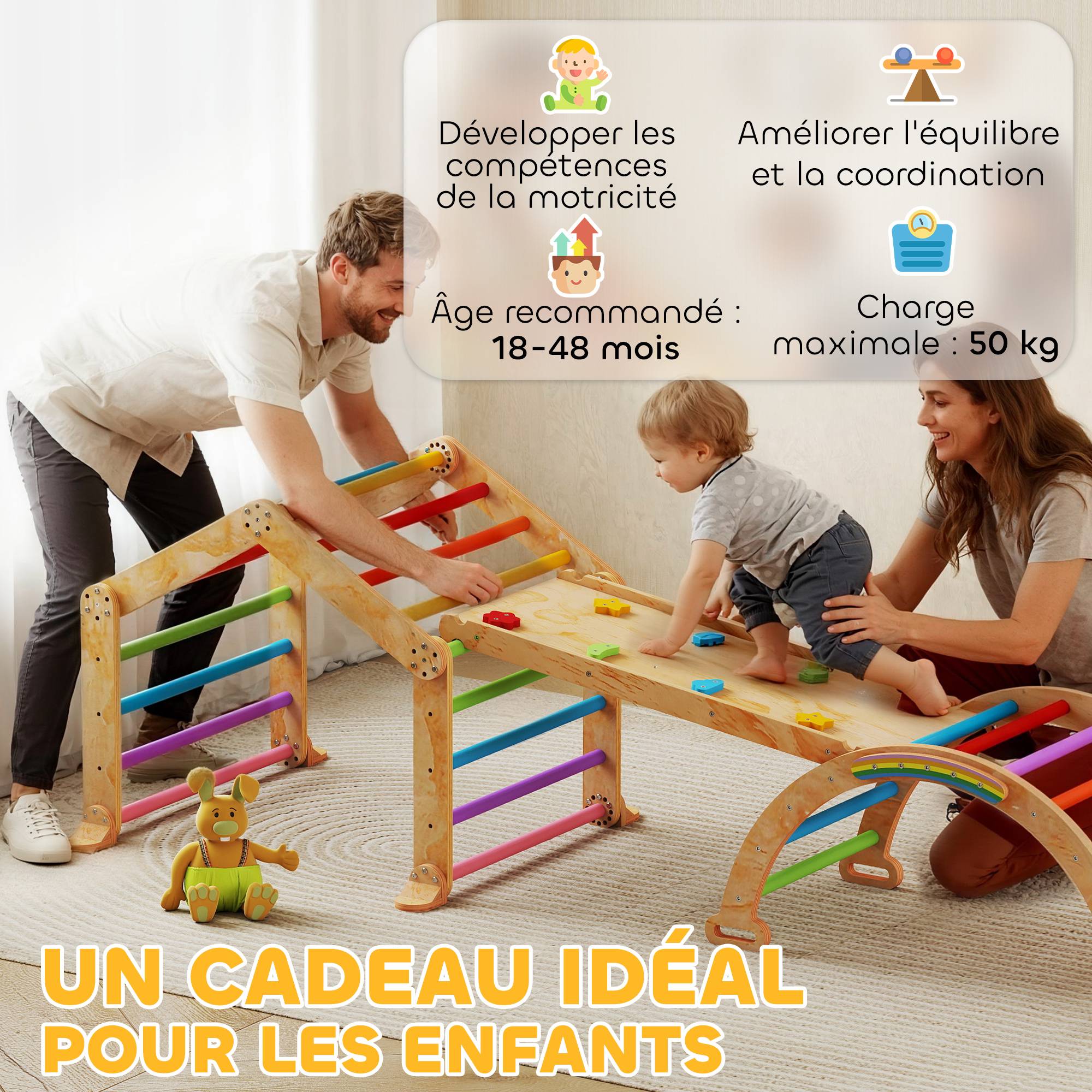Triangle d'escalade enfant avec rampe réversible toboggan bascule et structure d'escalade multicolore - Image 10