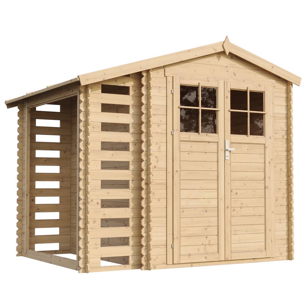 Timbela - Abri de jardin en bois et range bûches I206xL272xH218 cm / 3,53+0,97 m² avec sol traité - 19 mm d’épaisseur - Timbela M386F+M386G - Image 2