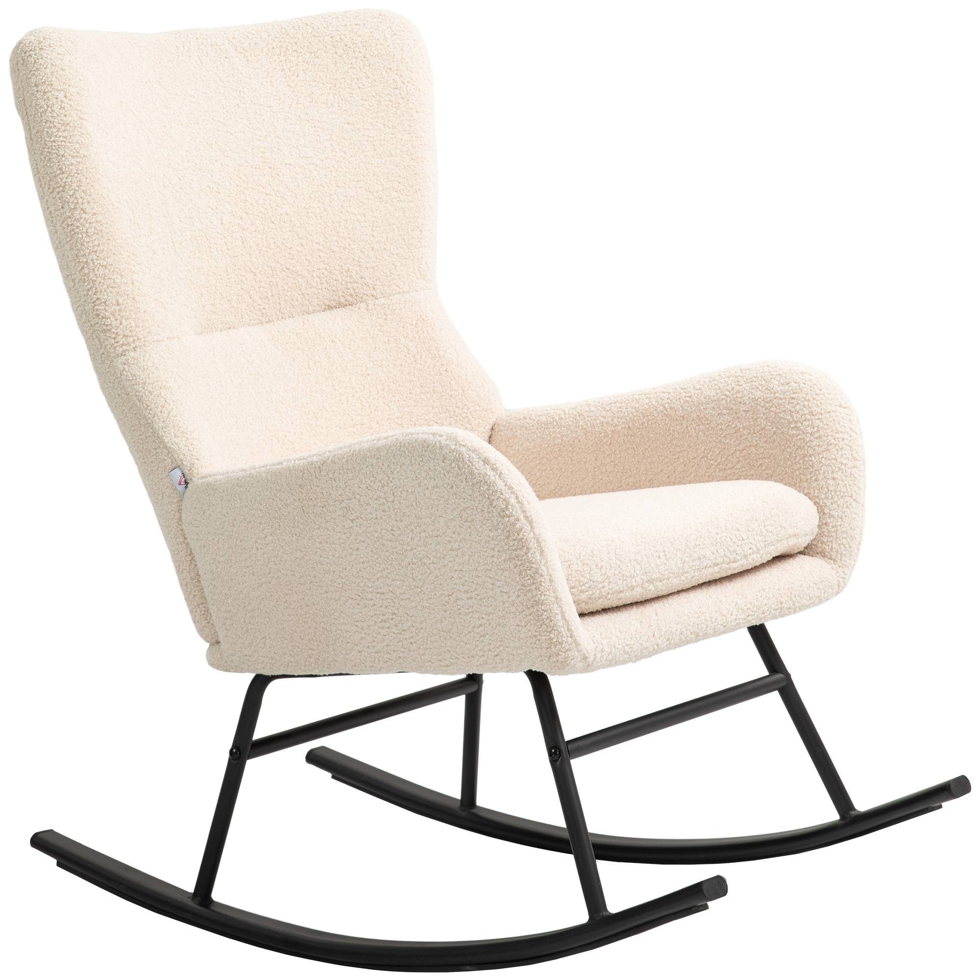 Fauteuil à bascule, chaise à bascule, avec assise de 10 cm d'épaisseur, pieds incurvés en acier, beige et noir - Image 2