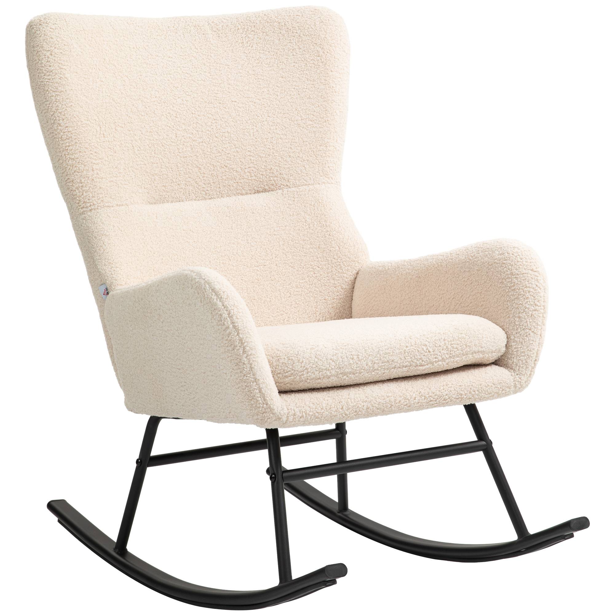 Fauteuil à bascule, chaise à bascule, avec assise de 10 cm d'épaisseur, pieds incurvés en acier, beige et noir - Image 1