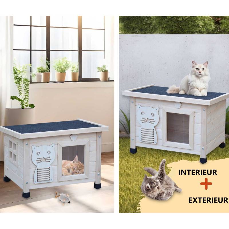 Maison pour chat niche avec toit pliable pour exterieur et interieur 53x45x43cm Filix Natur - Image 4