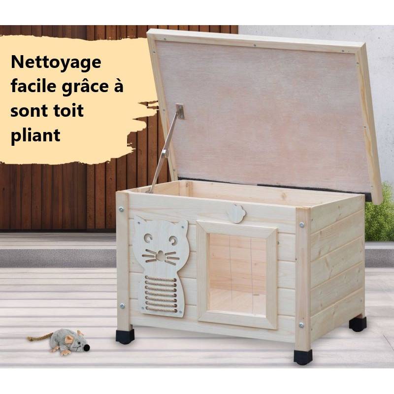 Maison pour chat niche avec toit pliable pour exterieur et interieur 53x45x43cm Filix Natur - Image 2