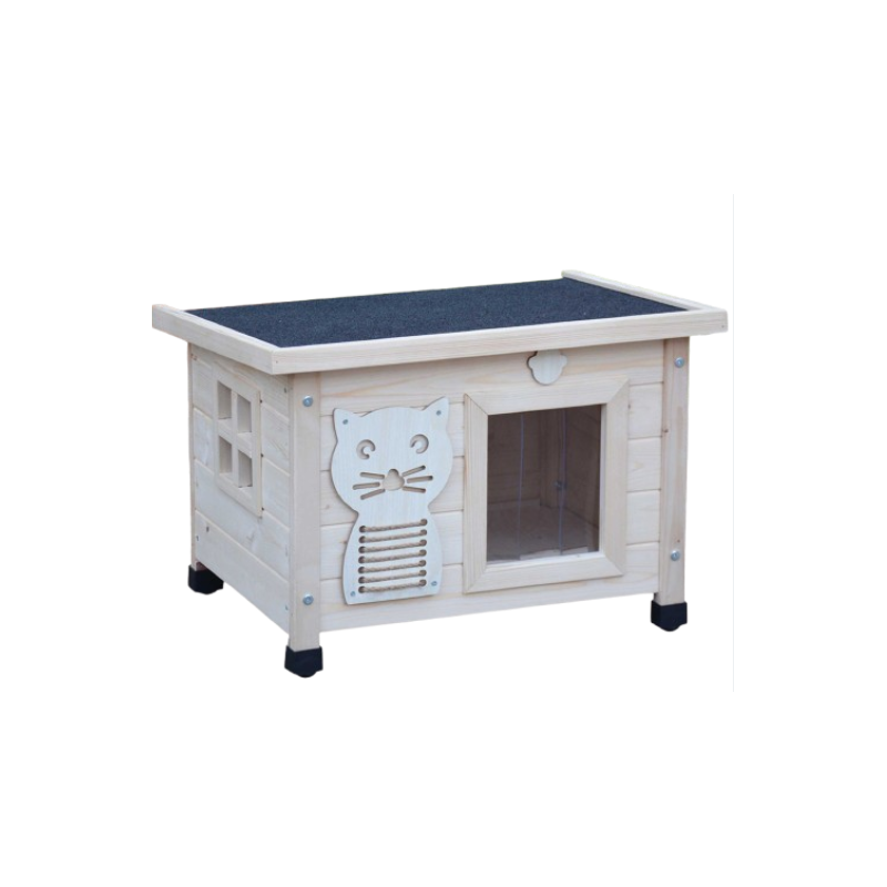 Maison pour chat niche avec toit pliable pour exterieur et interieur 53x45x43cm Filix Natur - Image 1