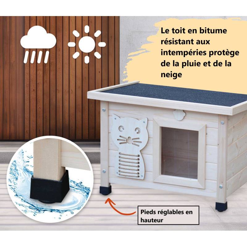 Maison pour chat niche avec toit pliable pour exterieur et interieur 53x45x43cm Filix Natur - Image 3
