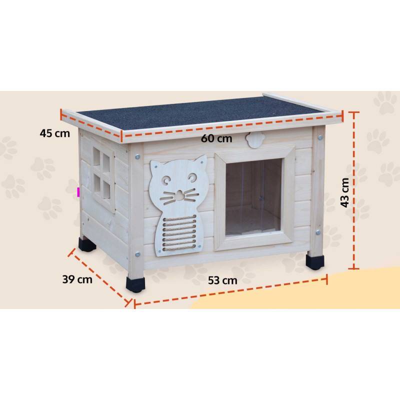 Maison pour chat niche avec toit pliable pour exterieur et interieur 53x45x43cm Filix Natur - Image 5