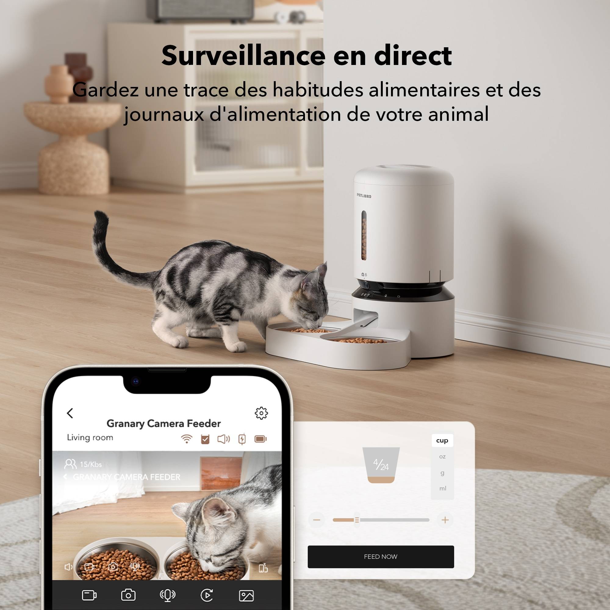 Petlibro Distributeur automatique de croquettes avec caméra - 5L - Dual Food Granary Blanc - Image 3