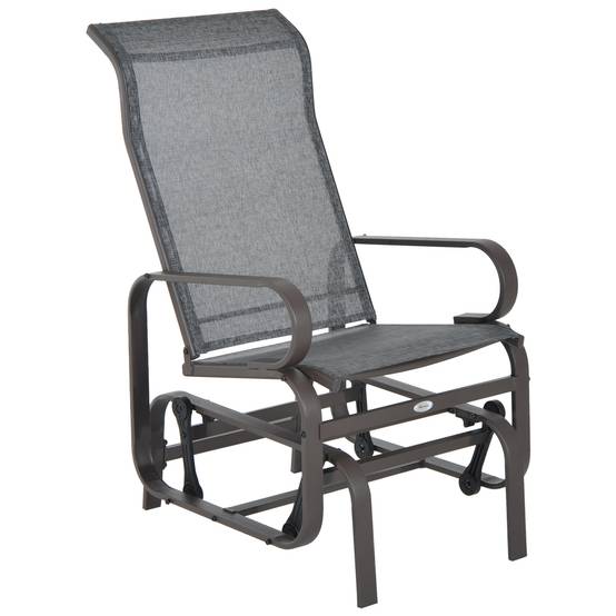Fauteuil à bascule de jardin, fauteuil de relaxation extérieur, textéline Gris+Marron, 60 x 78 x 105 cm, pour terrasse et balcon - Image 1