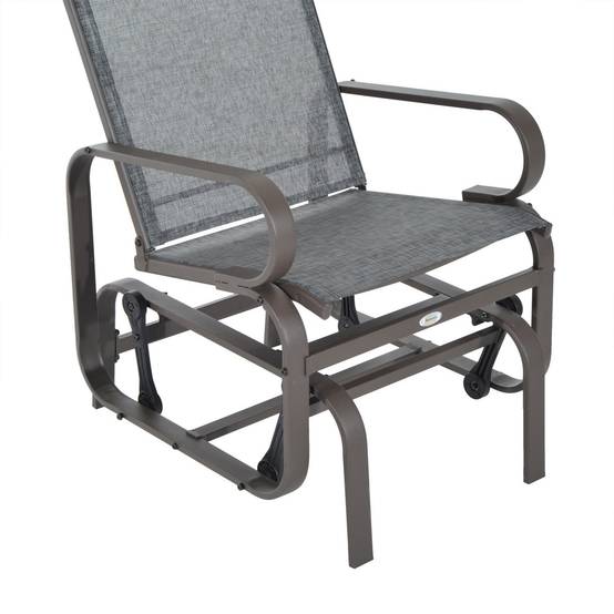 Fauteuil à bascule de jardin, fauteuil de relaxation extérieur, textéline Gris+Marron, 60 x 78 x 105 cm, pour terrasse et balcon - Image 8