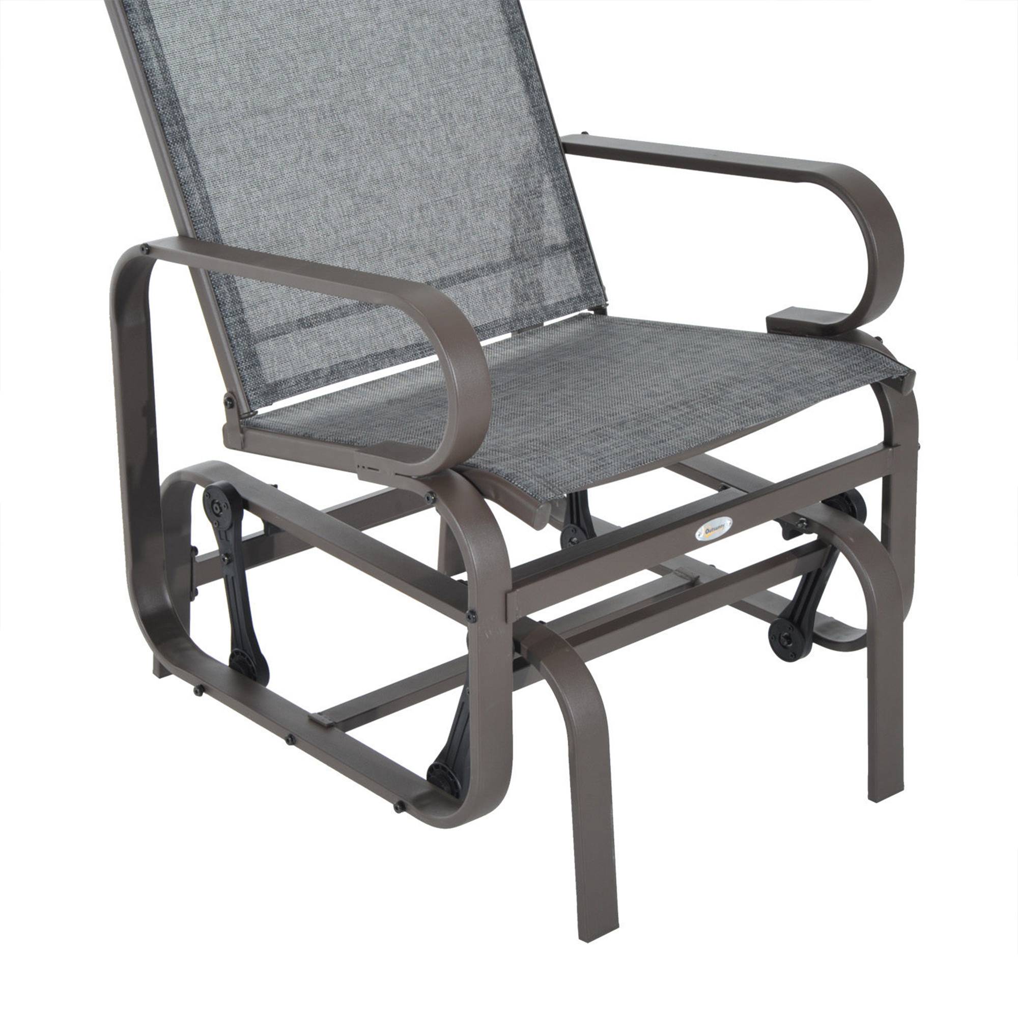 Fauteuil à bascule de jardin, fauteuil de relaxation extérieur, textéline Gris+Marron, 60 x 78 x 105 cm, pour terrasse et balcon - Image 8