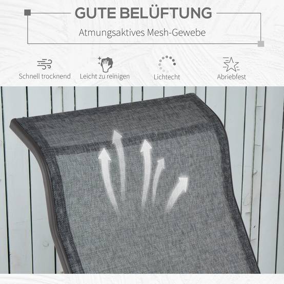 Fauteuil à bascule de jardin, fauteuil de relaxation extérieur, textéline Gris+Marron, 60 x 78 x 105 cm, pour terrasse et balcon - Image 6