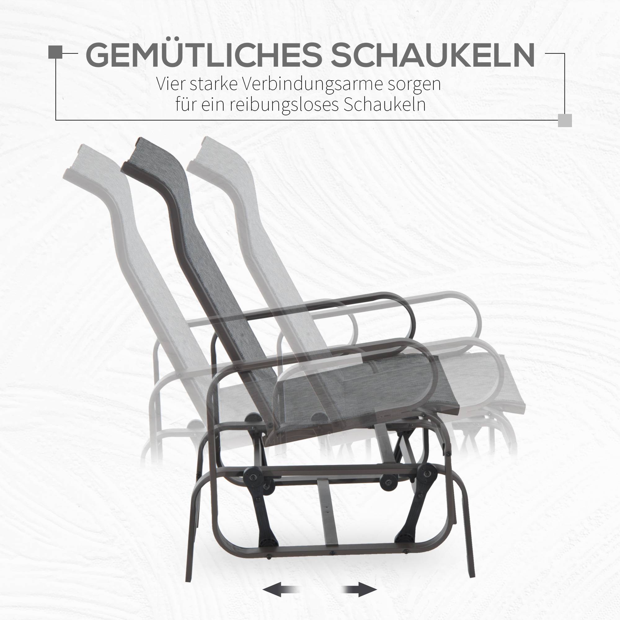 Fauteuil à bascule de jardin, fauteuil de relaxation extérieur, textéline Gris+Marron, 60 x 78 x 105 cm, pour terrasse et balcon - Image 4