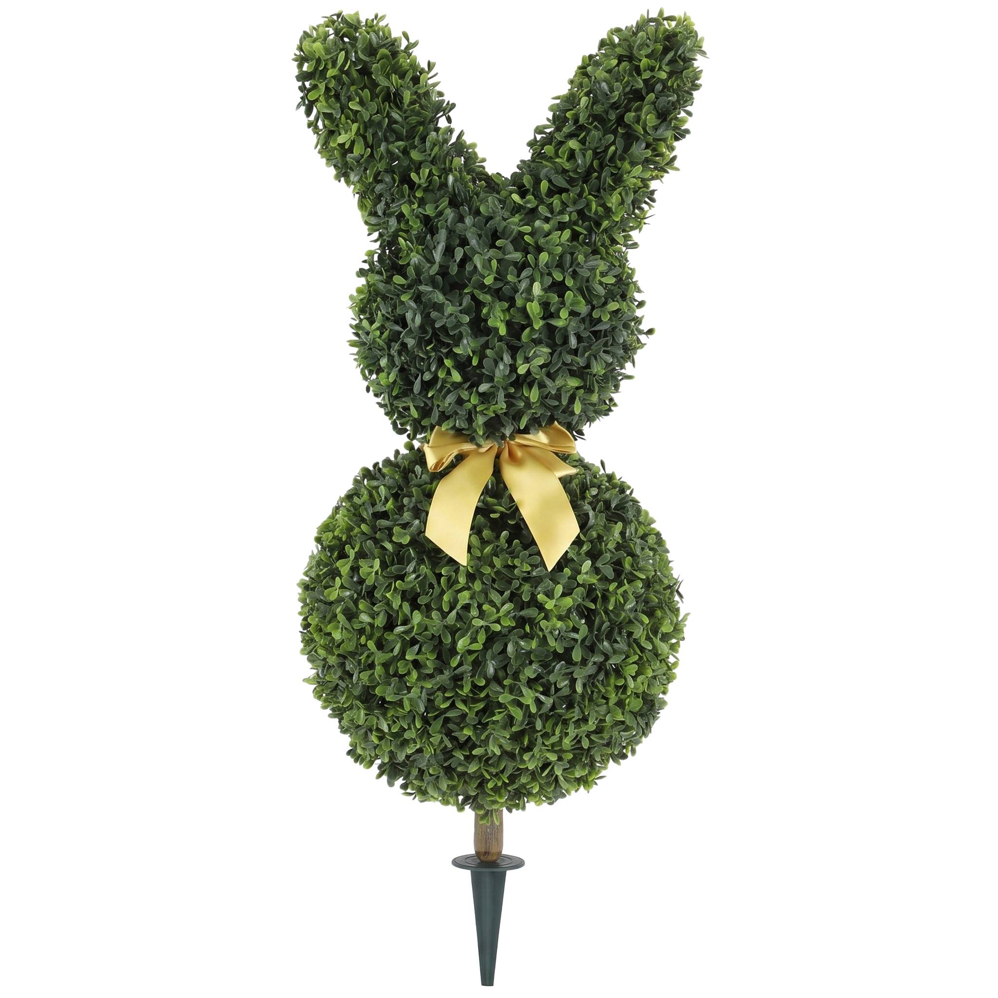 Buis artificiel en forme de lapin, 740 feuilles, intérieur/extérieur, avec ancrage sol, 83 cm, vert - Image 1