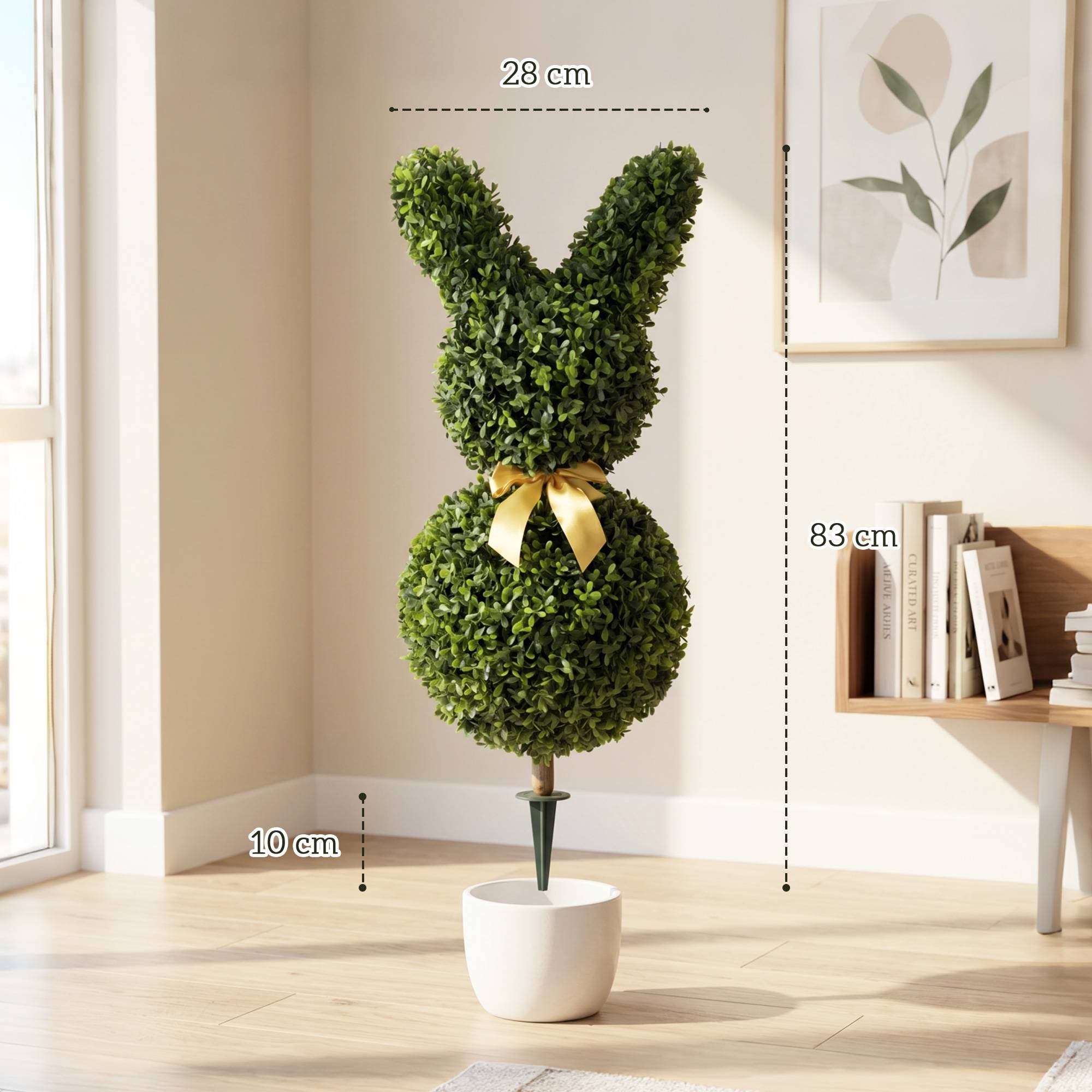 Buis artificiel en forme de lapin, 740 feuilles, intérieur/extérieur, avec ancrage sol, 83 cm, vert - Image 5