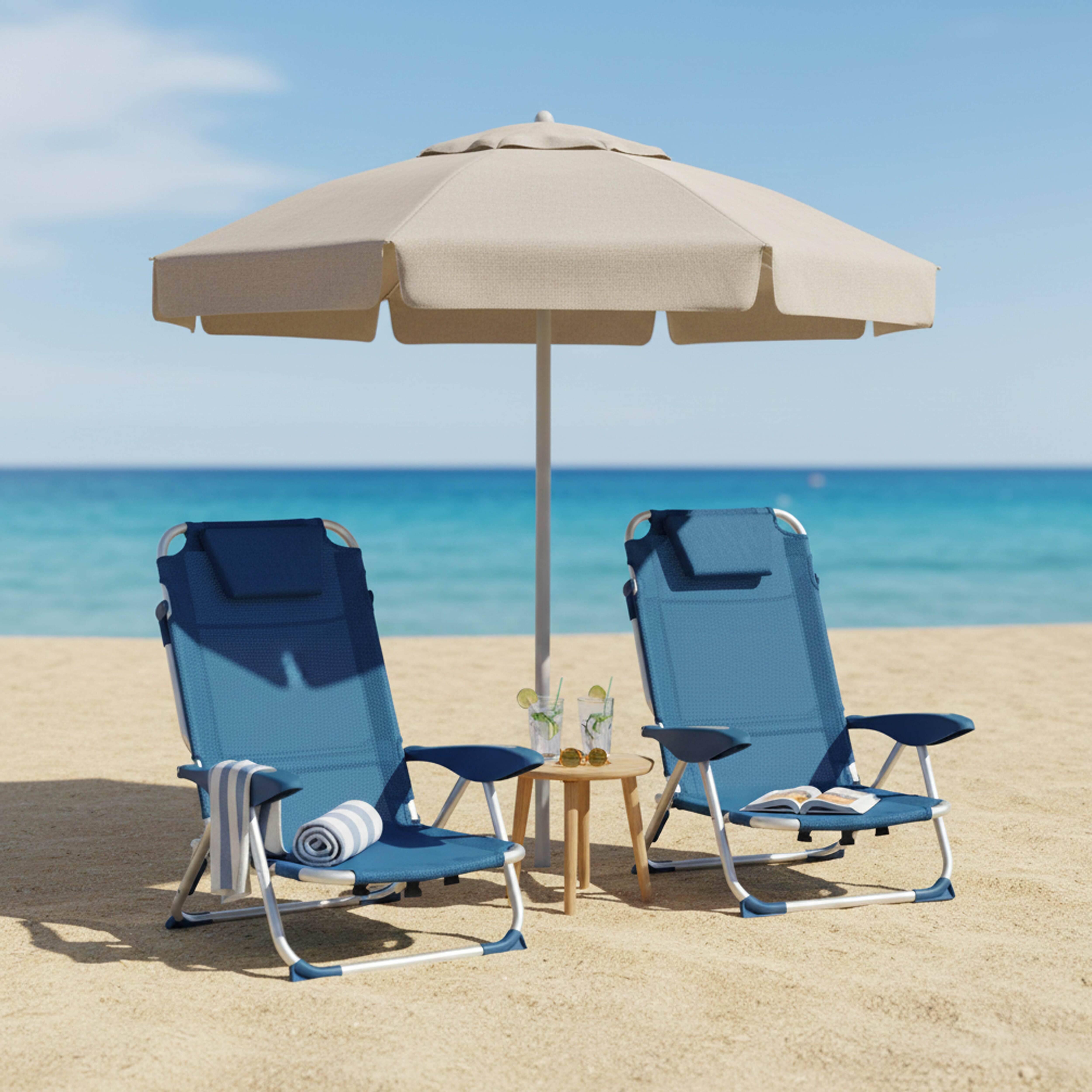 Oviala - Lot de 2 fauteuils clic clac des plages en polyester bleu lazuli Clic Clac des plages - Oviala - Imagen 2