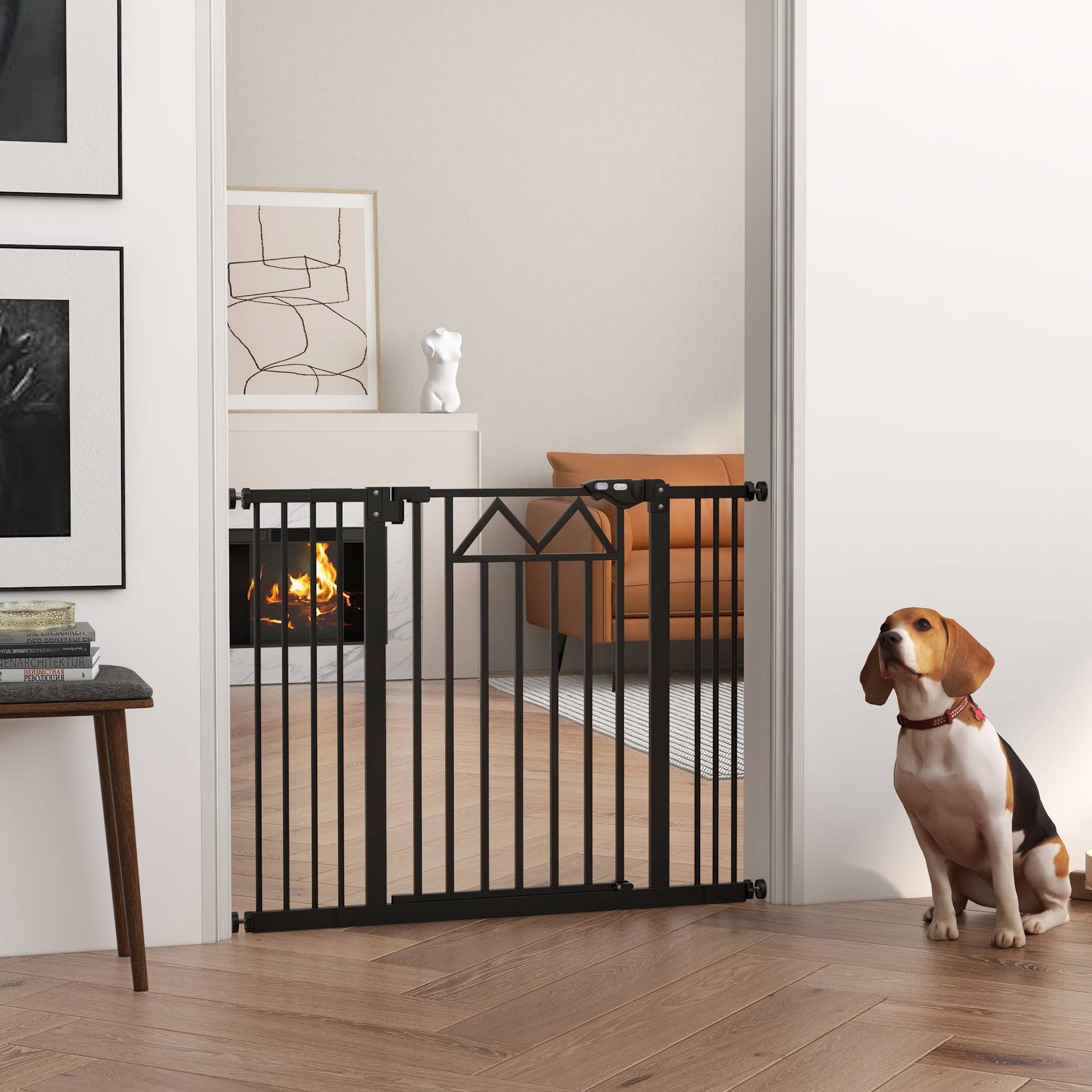 Barrière extensible pour animaux avec fermeture automatique et double verrouillage 74-100 x 76 cm Noir - Image 3