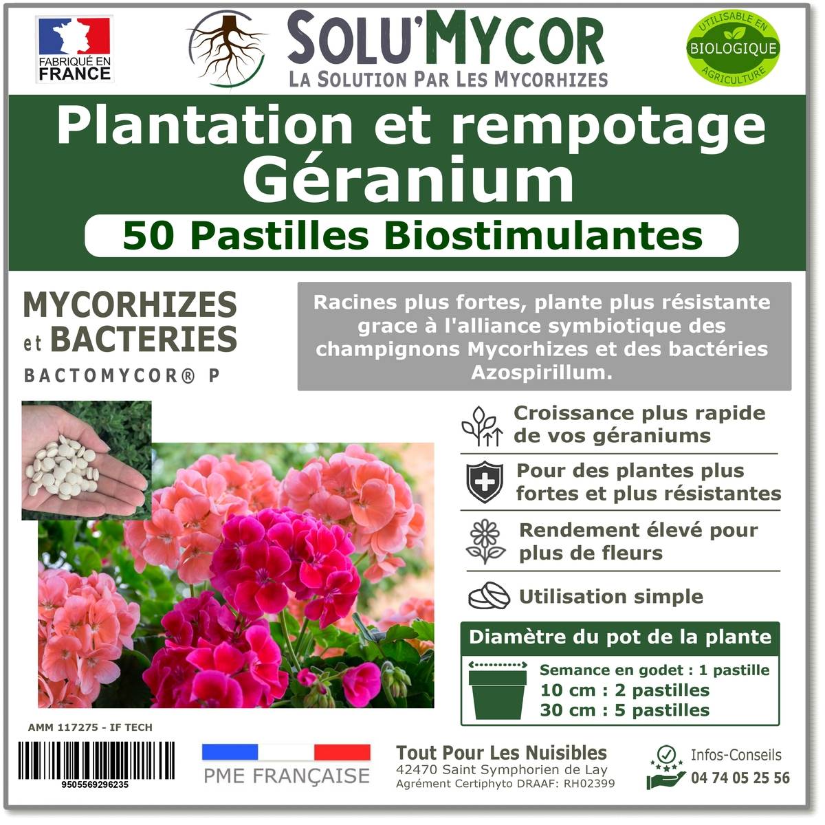 SoluMycor 50 Pastilles Biostimulantes Géraniums Semis et Plantation Favorise le Développement Racinaire - Image 1