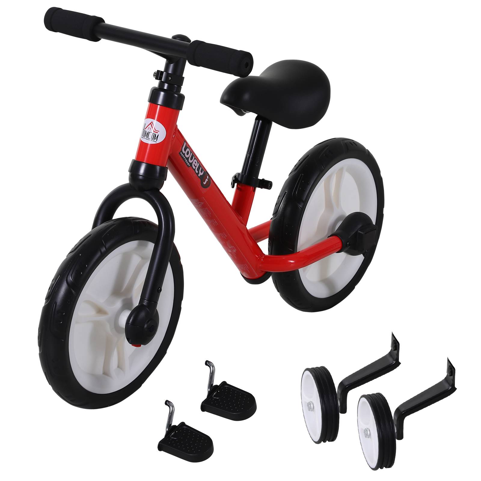 Vélo Enfant draisienne 2 en 1 roulettes et pédales Amovibles Roues 12" Hauteur Selle réglable pour enfants de 2 à 5 ans Acier Rouge - Image 2